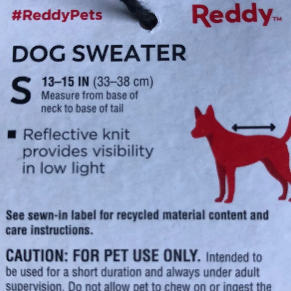 NWT Reddy reflective dog sweater S